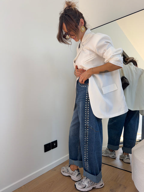 Jeans baggy à oeillets - bleu