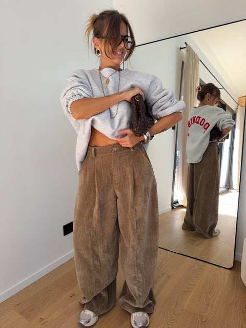 Pantalon large effet velours - taupe