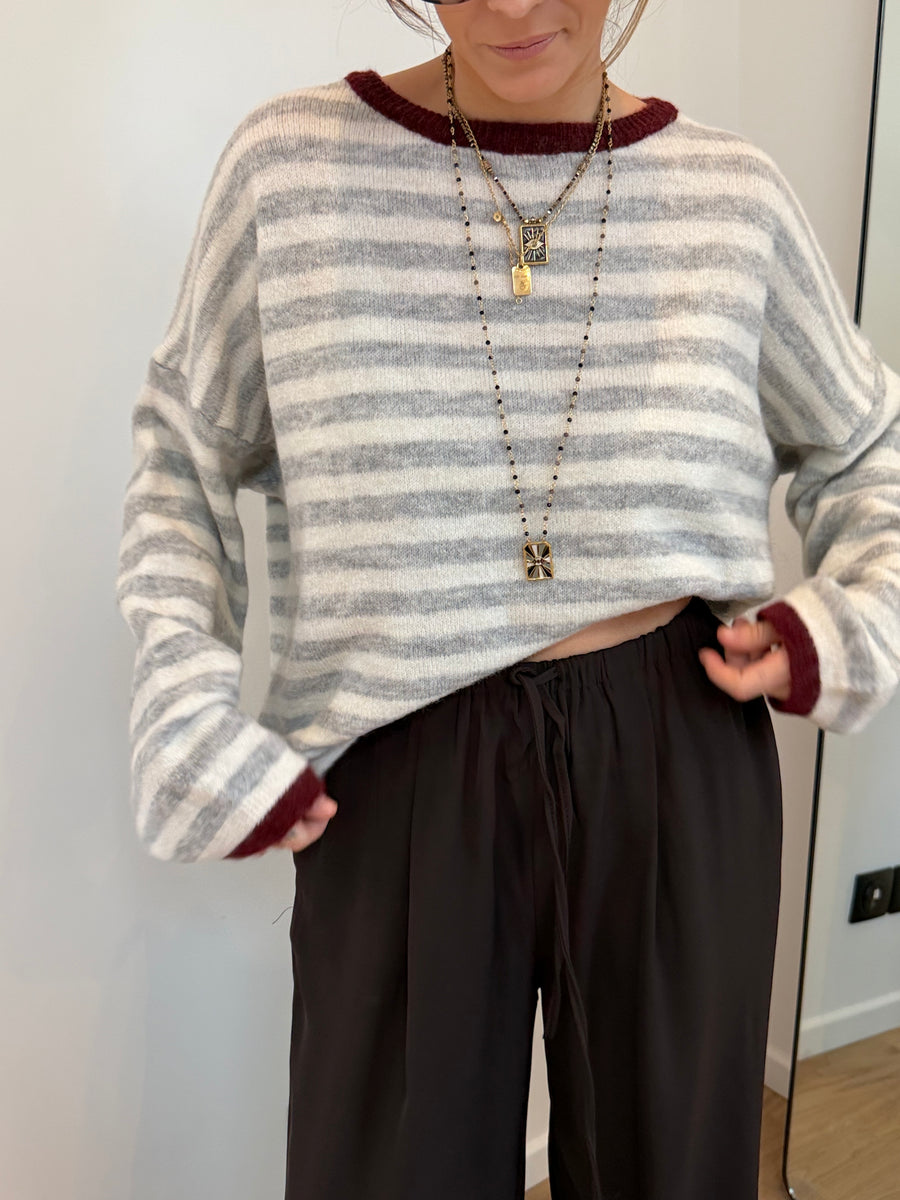 Pull rayé - gris/bordeaux