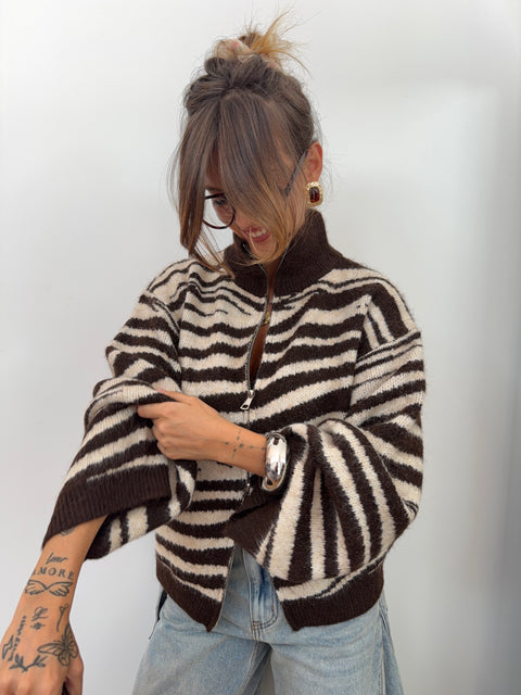 Gilet double fermeture - zebré choco