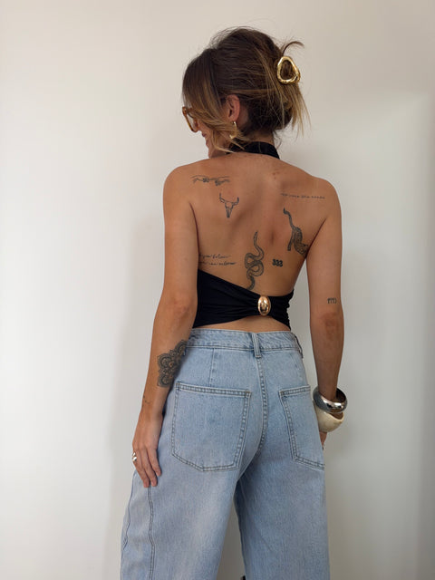 Top dos nu à bijou - noir