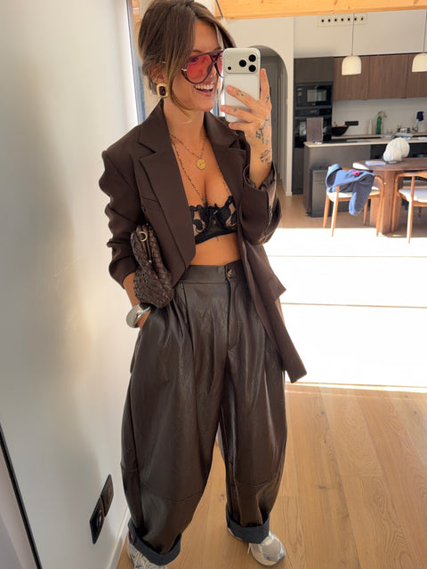 Pantalon simili - marron