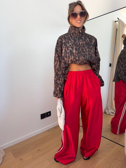 Pantalon métallisé à bandes - rouge