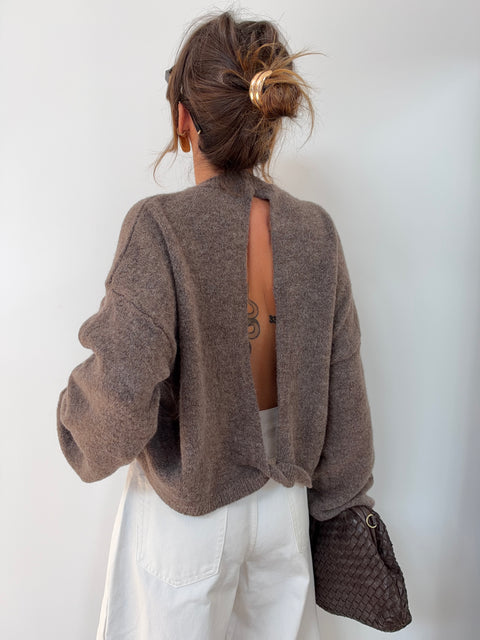 Pull manches longues dos nu - taupe