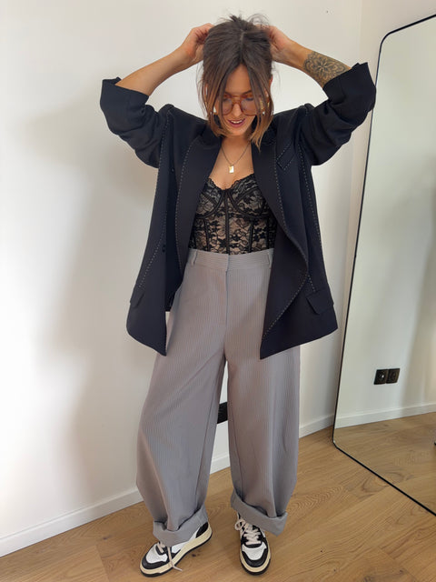 Pantalon ballon rayé - gris