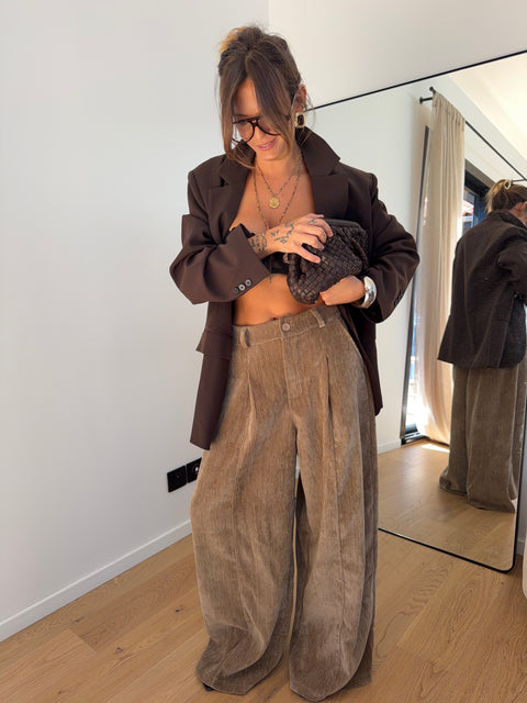 Pantalon large effet velours - taupe