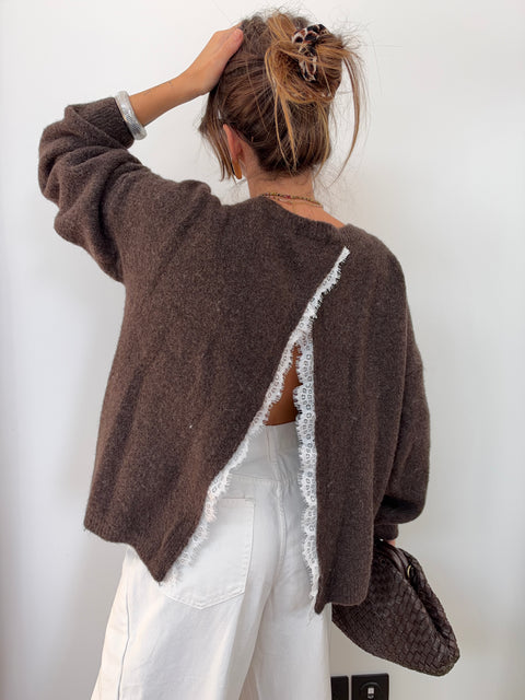 Pull dos nu dentelle - choco