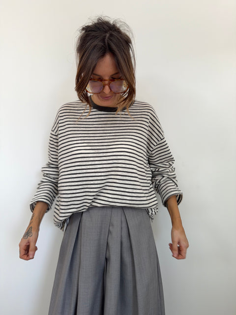 T-shirt manches longues rayé - gris