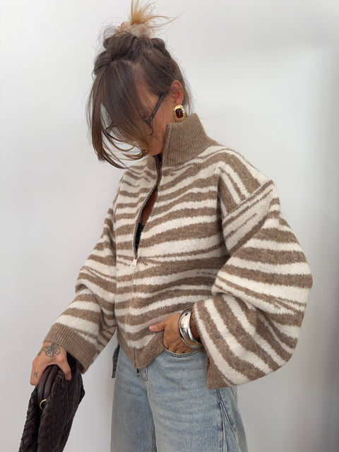 Gilet double fermeture zebré - taupe