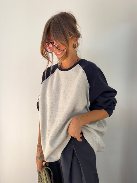 Sweat bicolore - gris et bleu marine