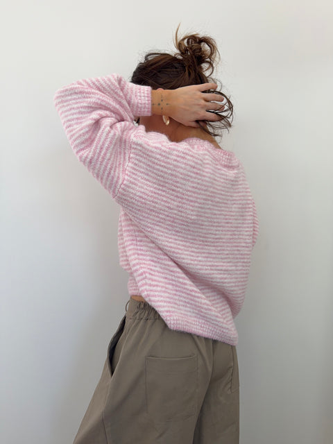Pull rayé - rose pale