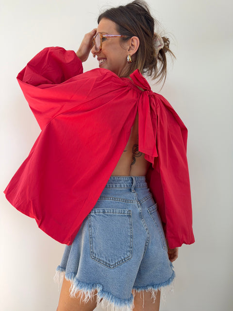 Blouse dos nu - rouge