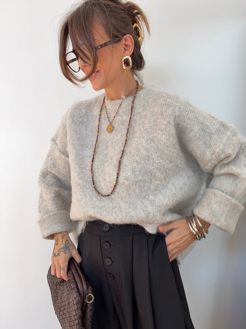 Pull - gris chiné / crème