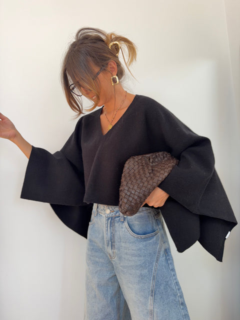 Pull col V cape - noir