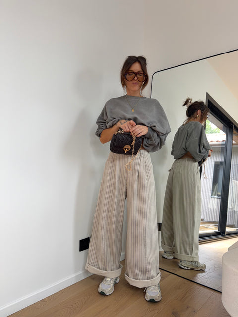Pantalon rayé - beige et gris