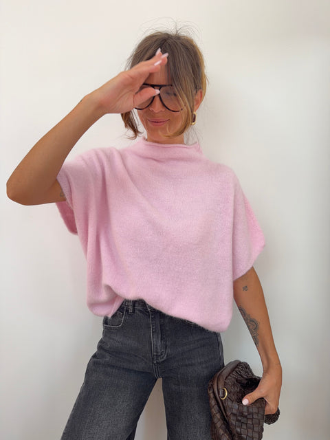 Pull col montant sans manche - rose