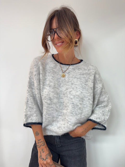 Pull avec détail col - gris et bleu marine