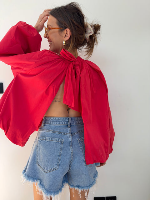 Blouse dos nu - rouge