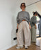 Pantalon rayé - beige et gris