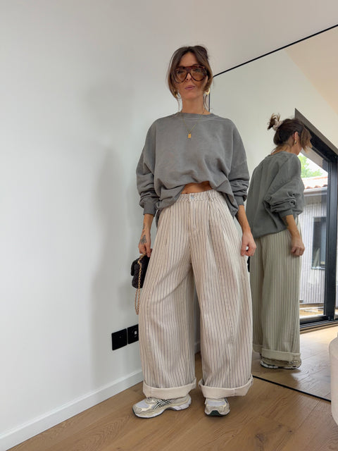 Pantalon rayé - beige et gris