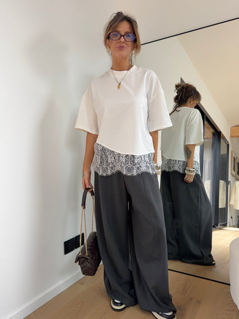 Tee-shirt à dentelle - blanc