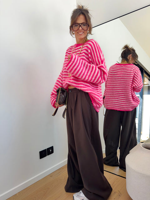 Pull à rayures - rose et blanc