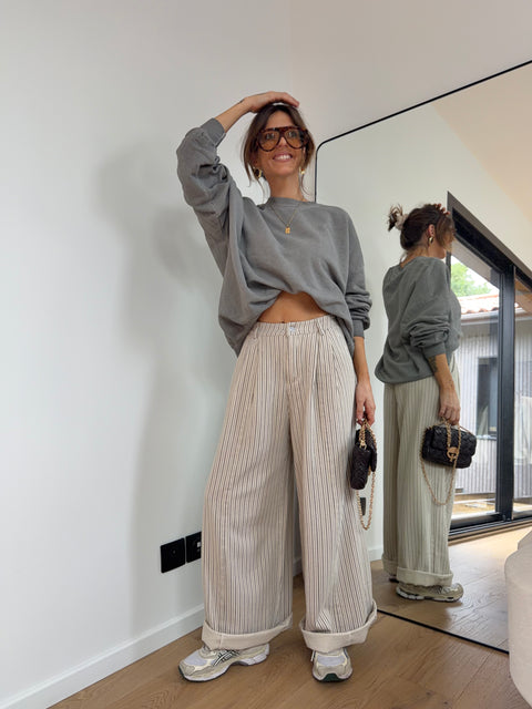 Pantalon rayé - beige et gris