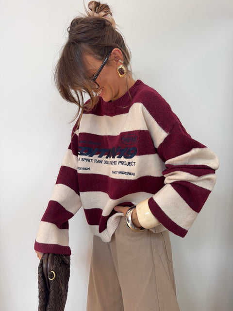 Pull à Rayure - "edition19" Bordeaux
