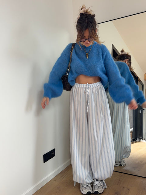 Pantalon ballon à rayures - bleu