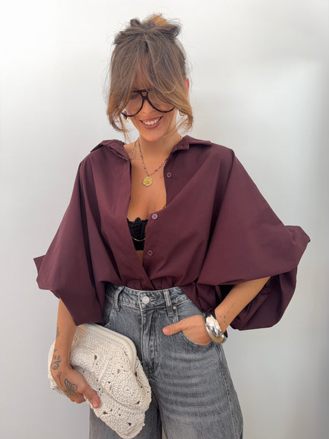 Chemise manches bouffantes - prune