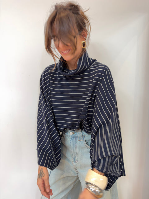 Sweat col montant  - bleu marine & blanc
