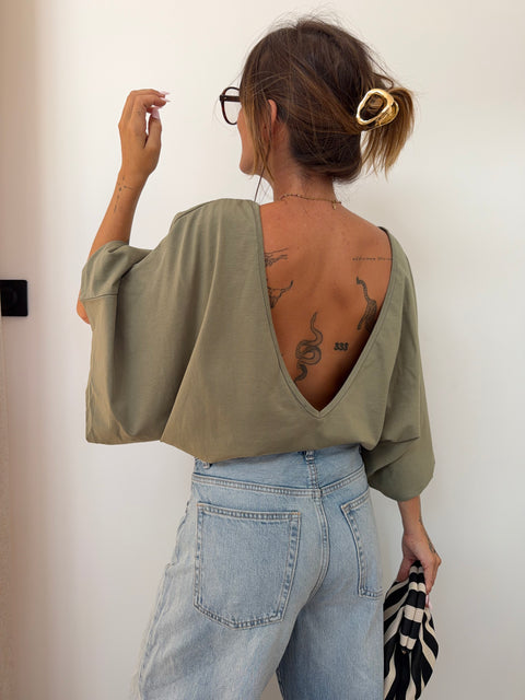 T-shirt Lover's dos nu V - kaki