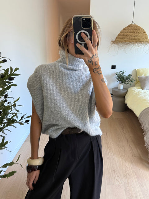 Pull col roulé - gris chiné