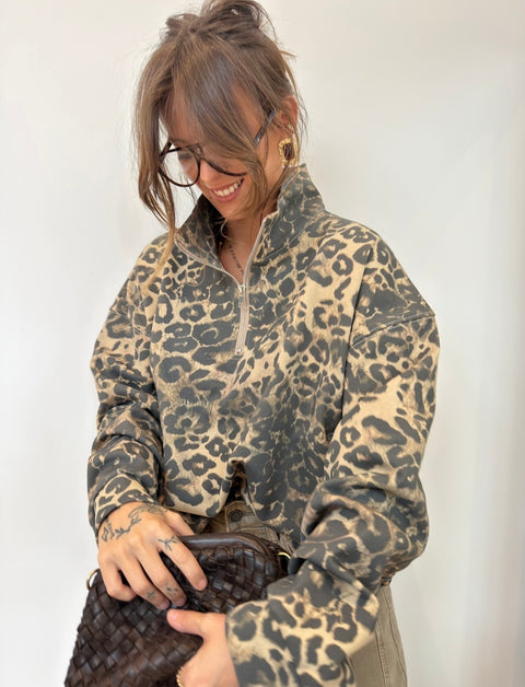 Sweat à zip - Léopard clair