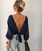 Pull dos nu à noeud - bleu marine