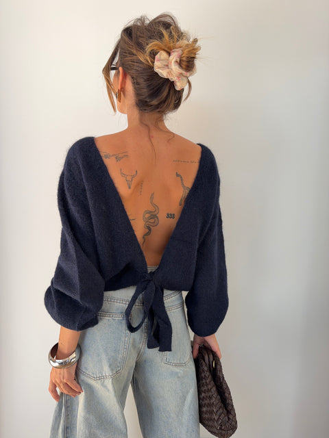 Pull dos nu à noeud - bleu marine