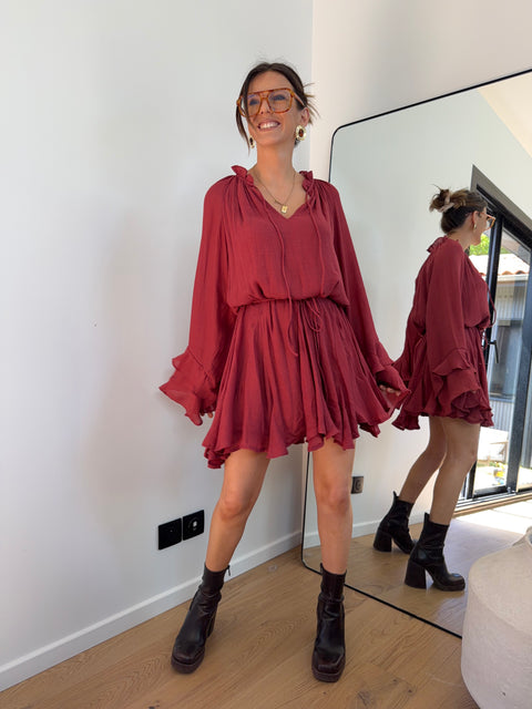 Robe à volants - bordeaux