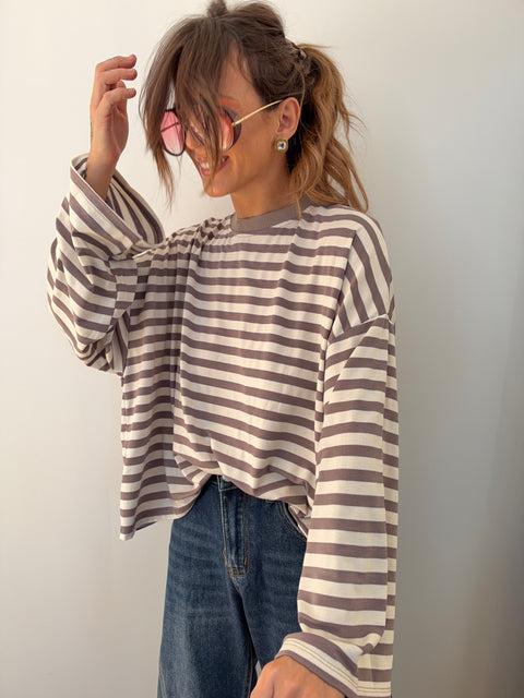 Haut Lover’s ELLA rayé - taupe & blanc