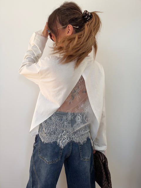 Haut manches longues dentelle MIA - blanc