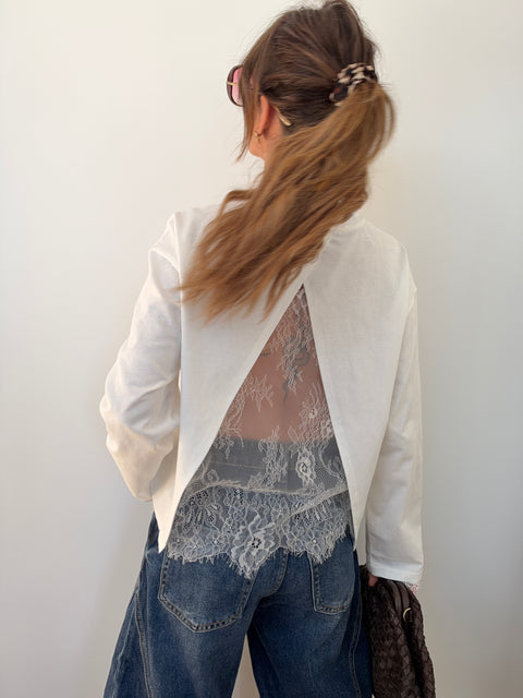 Haut manches longues dentelle MIA - blanc