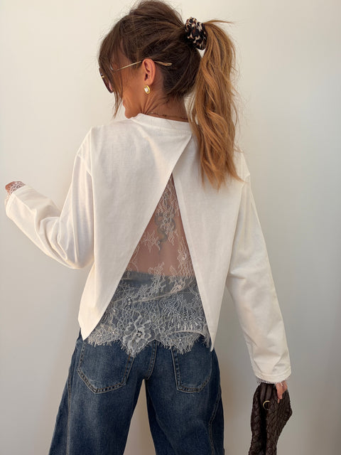 Haut manches longues dentelle MIA - blanc
