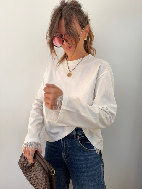 Haut manches longues dentelle MIA - blanc
