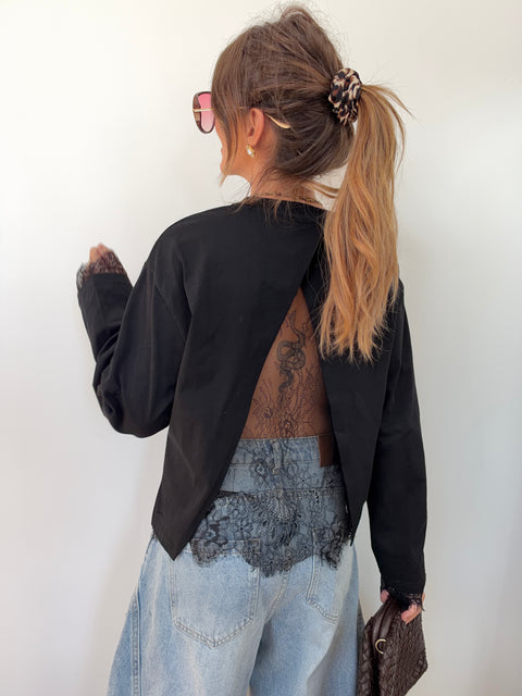 Haut manches longues dentelle MIA - noir