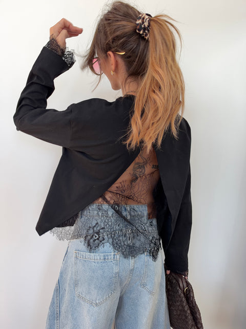 Haut manches longues dentelle MIA - noir