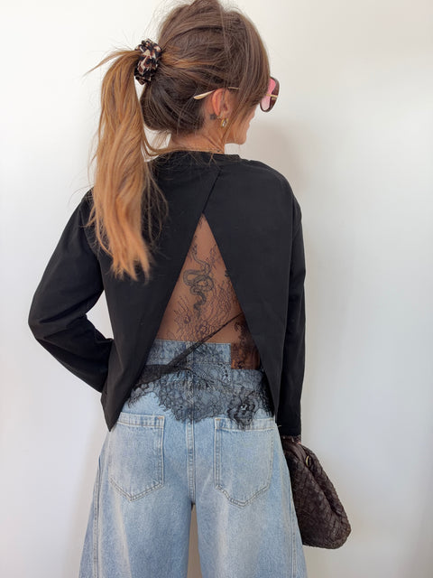 Haut manches longues dentelle MIA - noir