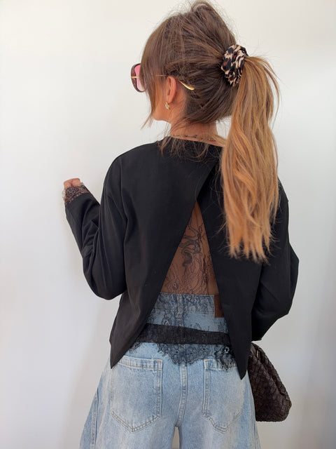 Haut manches longues dentelle MIA - noir