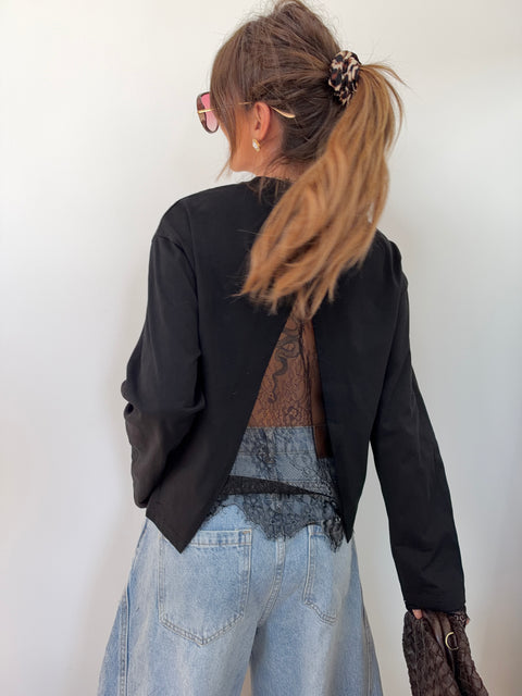 Haut manches longues dentelle MIA - noir