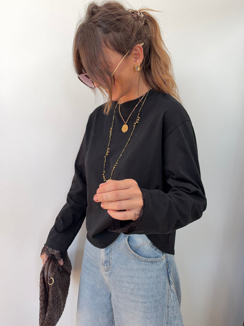 Haut manches longues dentelle MIA - noir